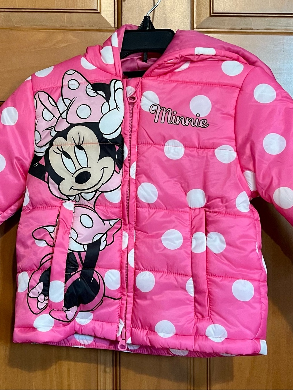 Disney Minnie Mouse Pink and White Polka Dot Hooded Puffer Jacket